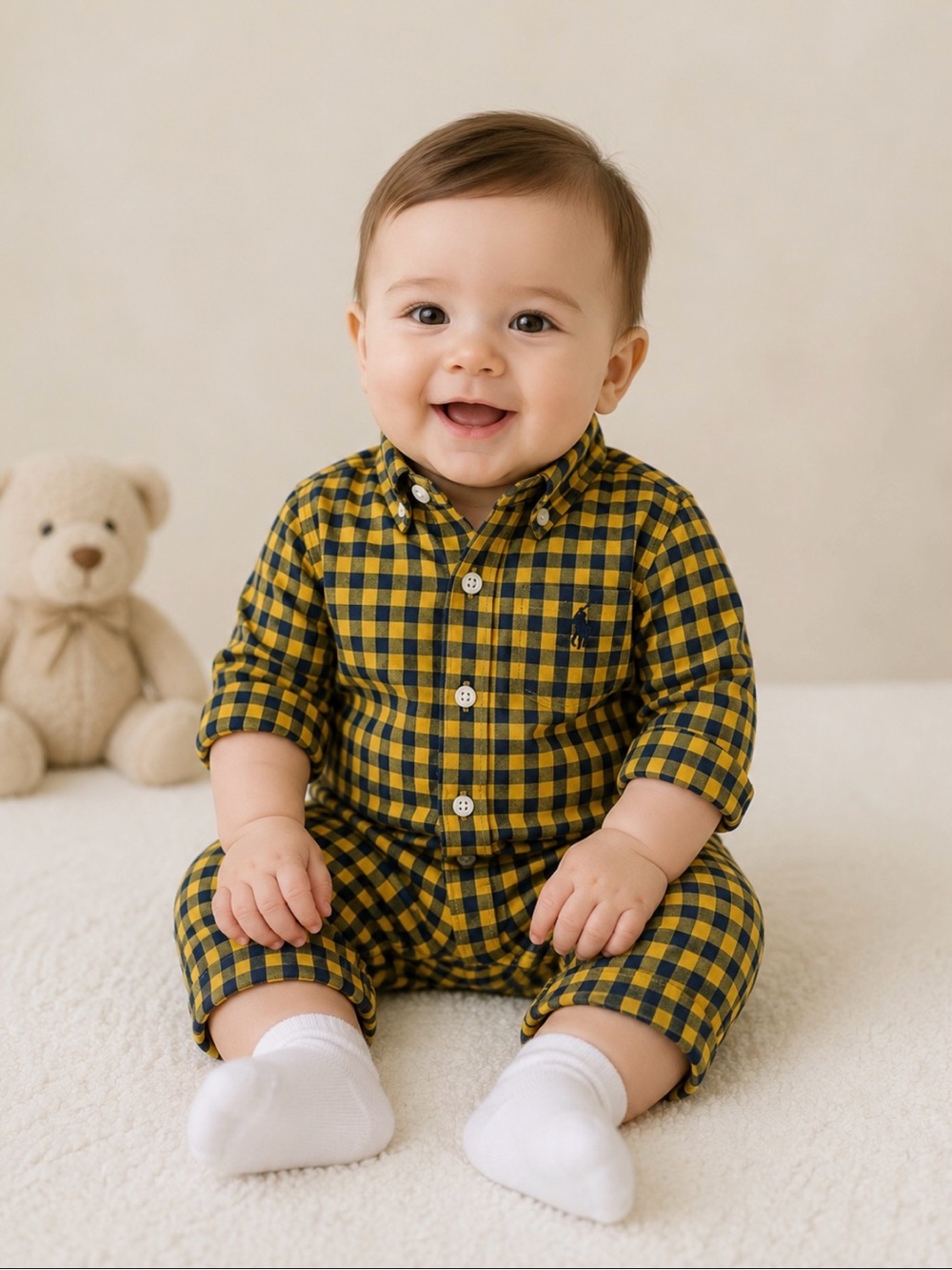 Ralph Lauren Baby 3M Gingham Romper Cotton Heritage Preppy Old Money Classic